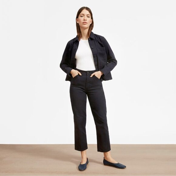 EVERLANE Midnight Navy Blue Cotton Canvas Cropped Utility Chore Jacket, Size XS - Picture 1 of 12